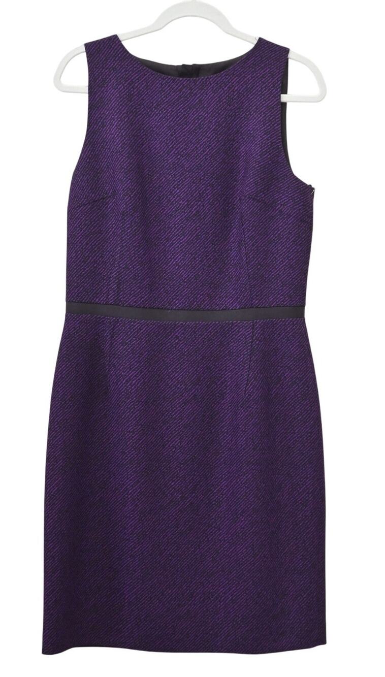 Michael Kors Wool Sheath Dress Size 12 Purple Black Sleeveless Knee Length